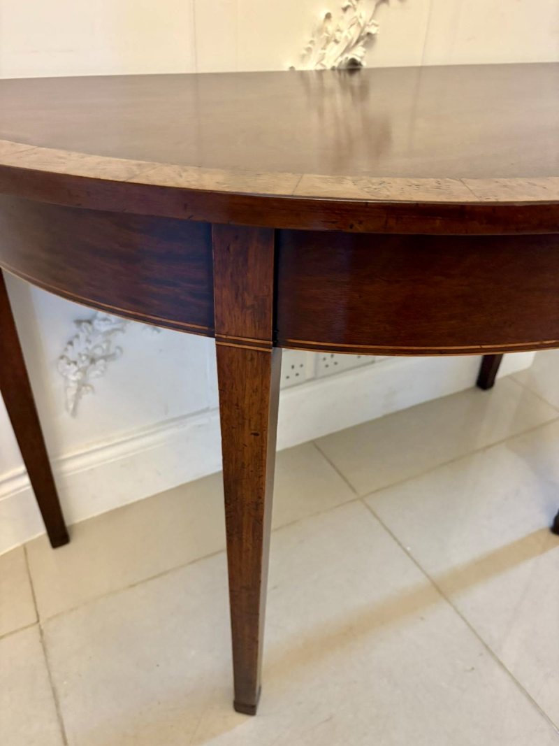 Large Pair of Antique George III Quality Figured Mahogany Demi Lune Console Tables